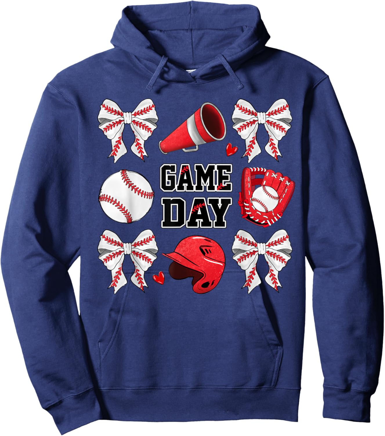 Game Day Baseball Bow Coquette Funny Baseball Lovers Hoodie - Hoodie | Navy
