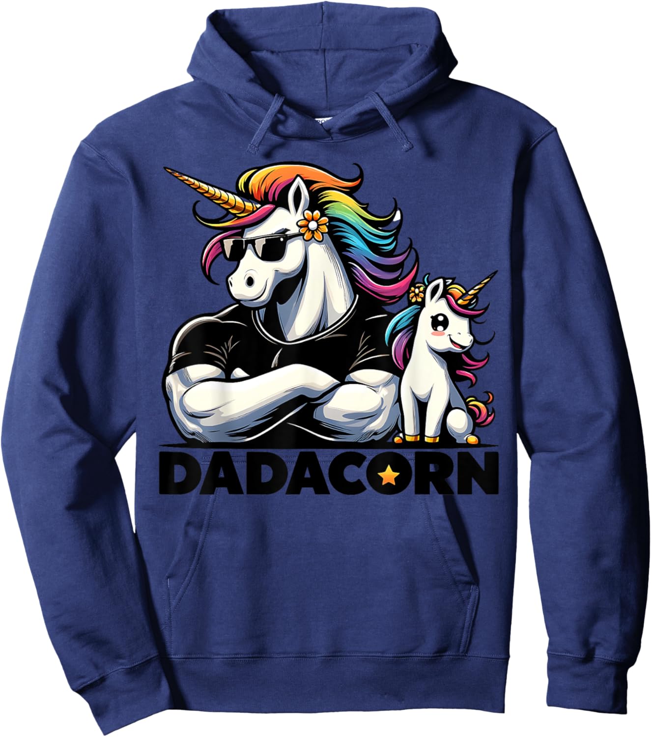 Dadacorn Unicorn Dad and Baby Unicorn, Father's Day Dadacorn Hoodie - Hoodie | Navy
