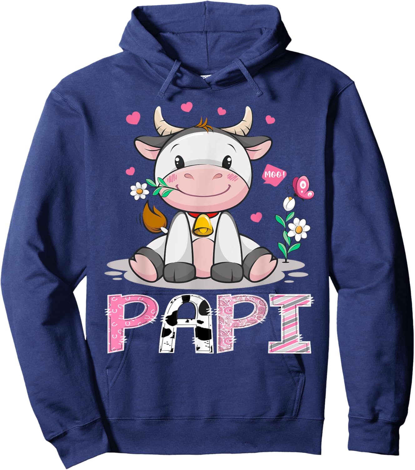 Papi Cute Cow Moo Farmer Birthday Family Matching Hoodie - Hoodie | Navy