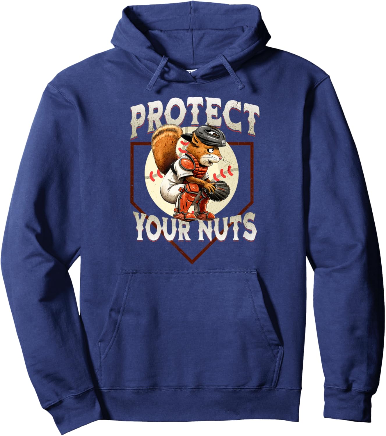 Squirrel Catcher - Protect Your Nuts, Funny Baseball Hoodie - Hoodie | Navy