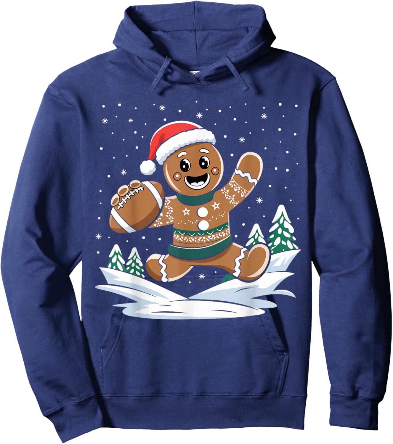 Gingerbread Man Football Ugly Christmas Pajamas Costume Hoodie - Hoodie | Navy