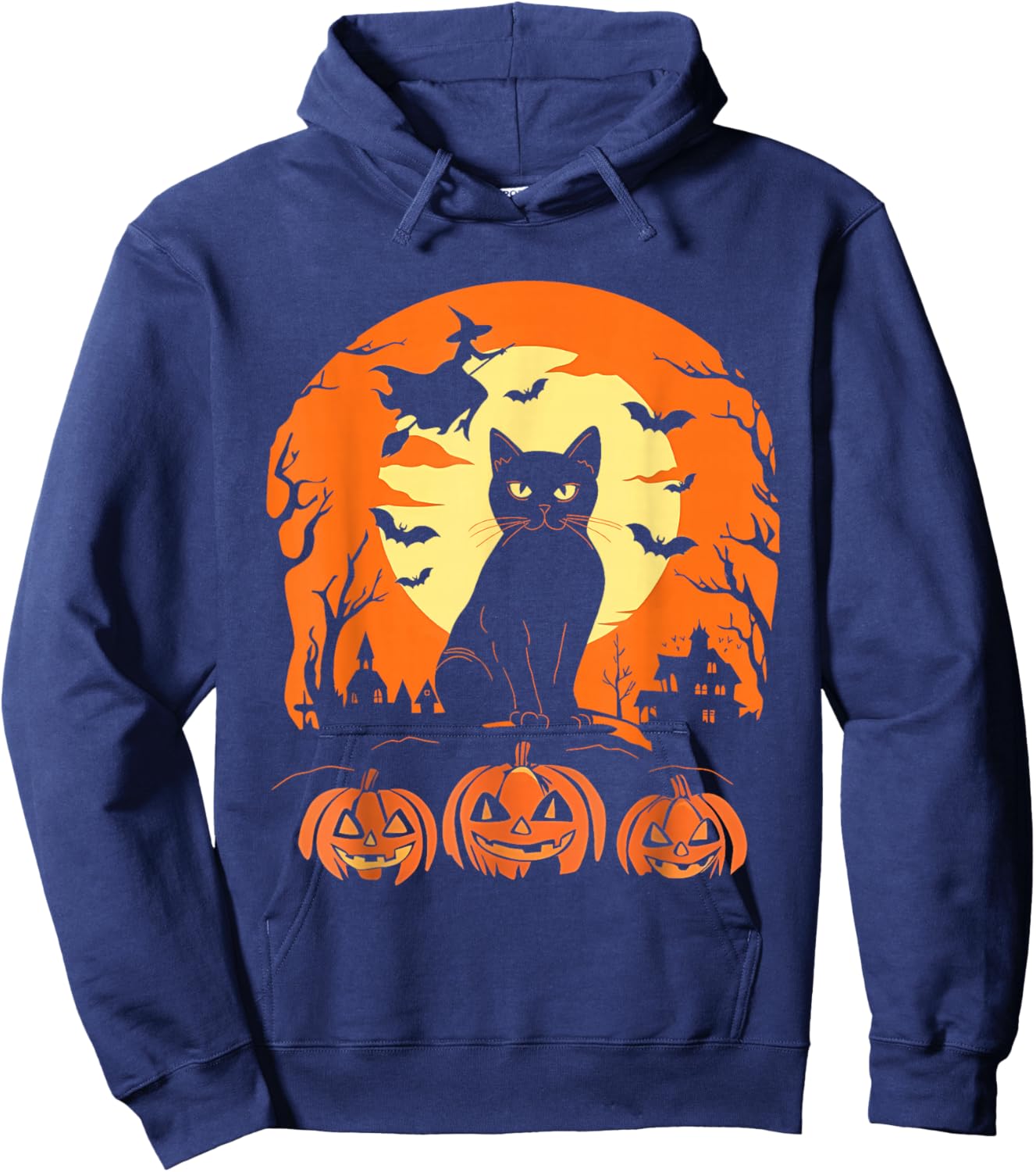 Black Cat and Pumpkin Halloween Scene for Everyone Hoodie - Hoodie | Navy