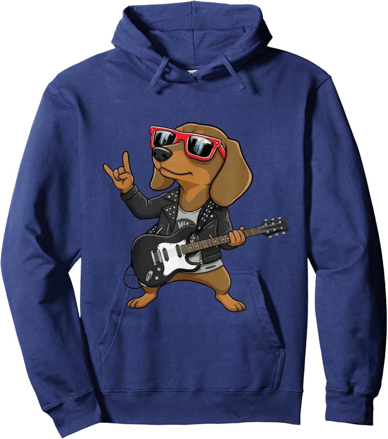 Dachshund Dog Playing Bass Guitar Guitarist Rocker Pose Cool Hoodie - Hoodie | Navy