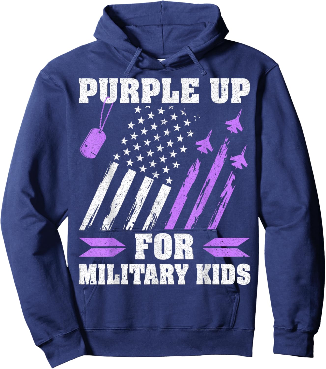 Purple Up for Military Kids Military Child Month USA Flag Hoodie - Hoodie | Navy