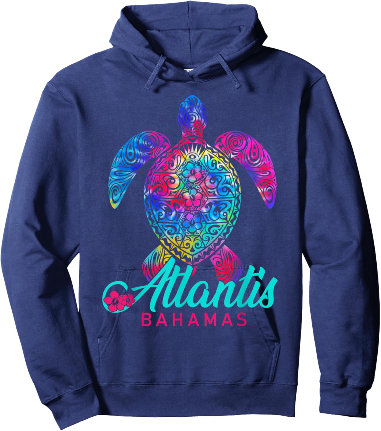 Atlantis Bahamas Vacation Tribal Tie Dye Sea Turtle Hoodie - Hoodie | Navy