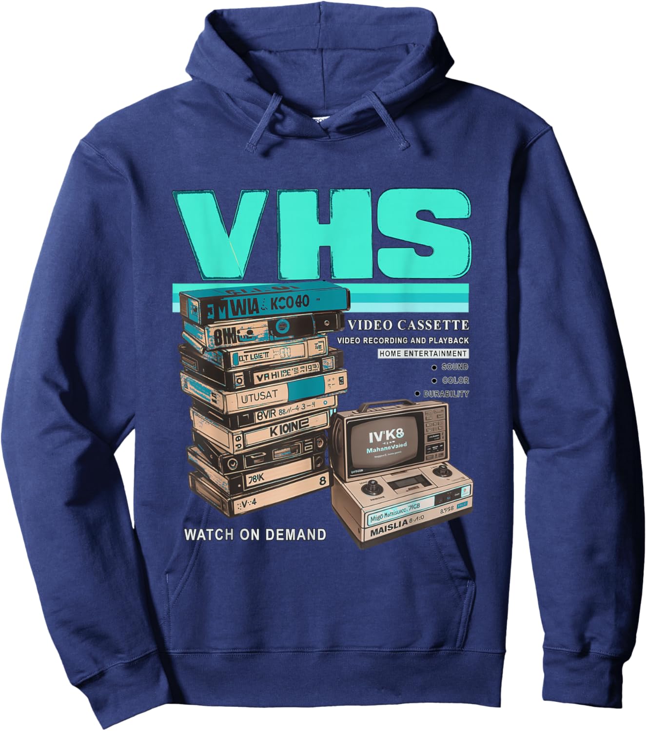 Teal Aqua VHS and Chill Teal Aqua Graphic Hoodie - Hoodie | Navy