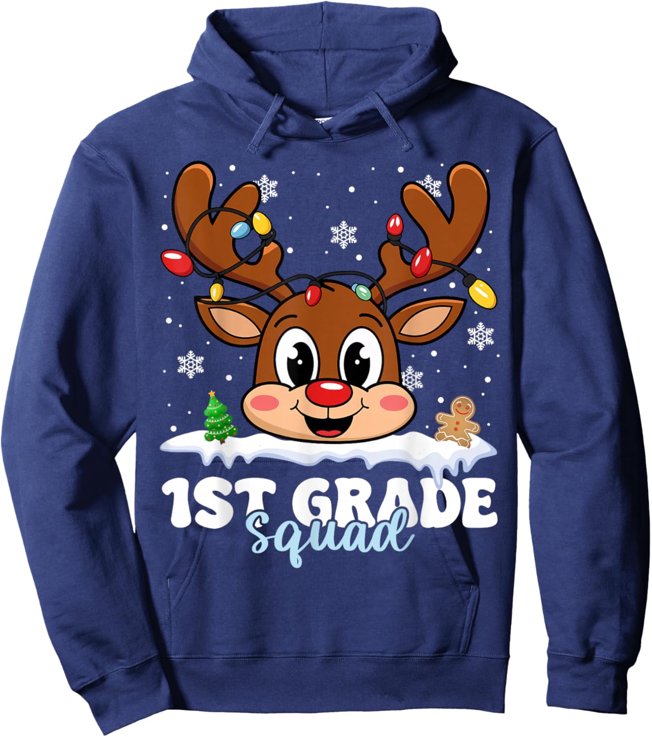 First Grade Squad Teachers Christmas Reindeer Lovers Xmas Hoodie - Hoodie | Navy