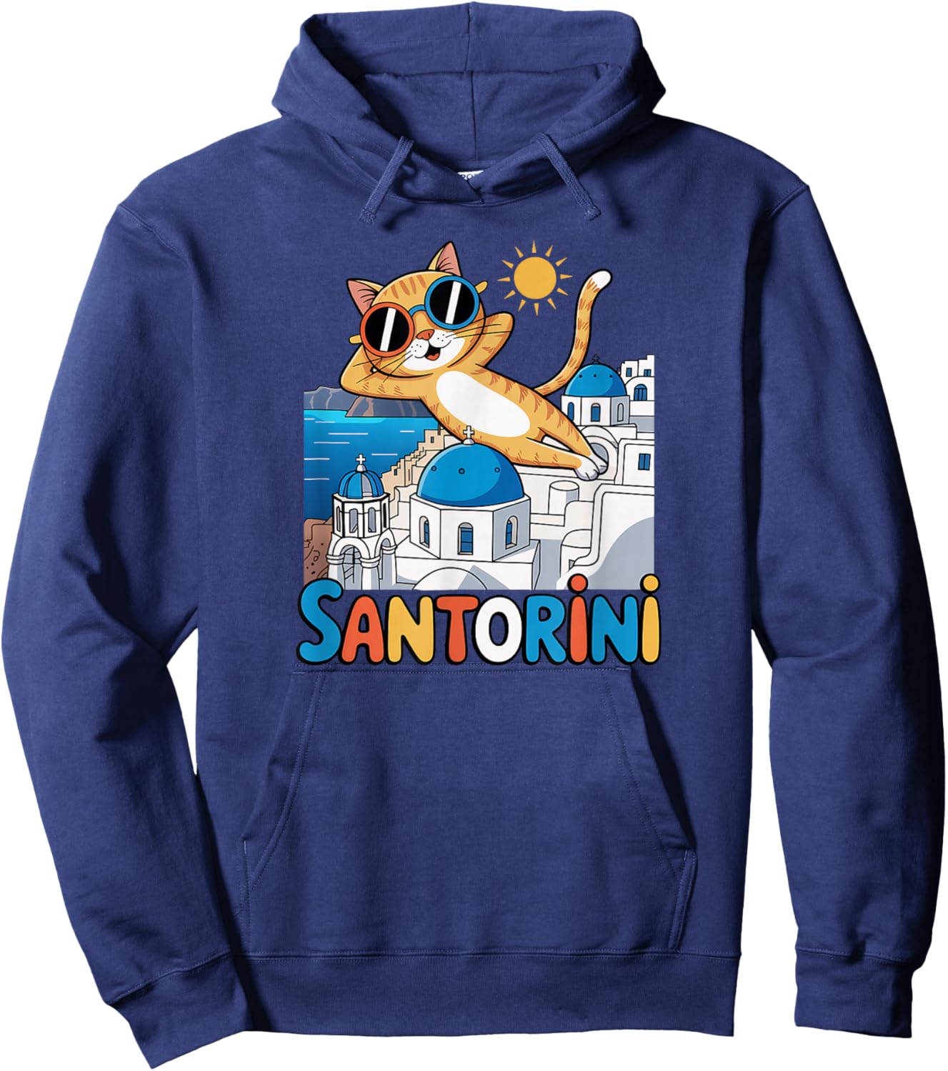 Santorini Greece Souvenir/Cat Santorini Hoodie - Hoodie | Navy