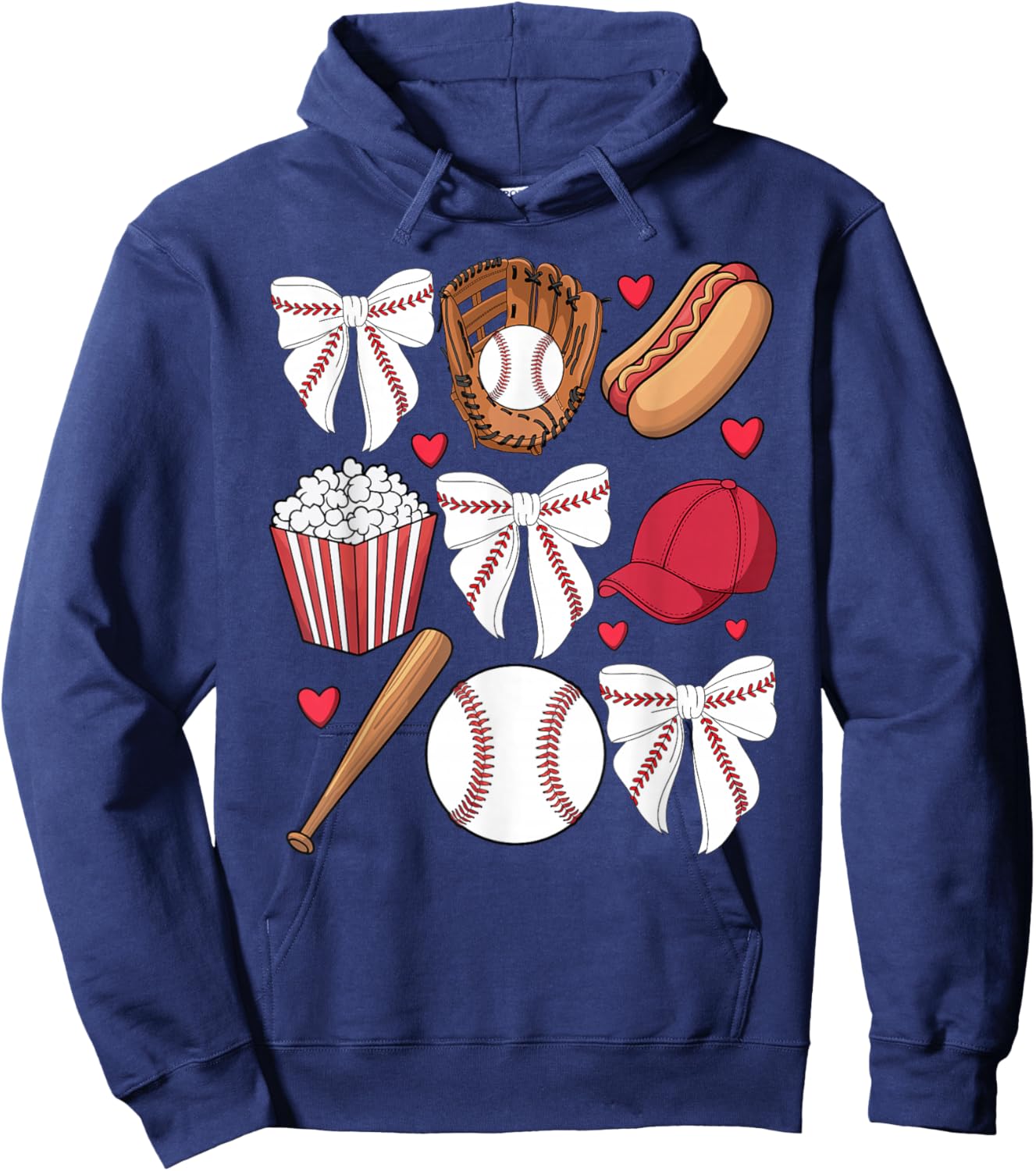 Baseball Coquette Bow Women Girls Baseball Cheer Mom Mama Hoodie - Hoodie | Navy