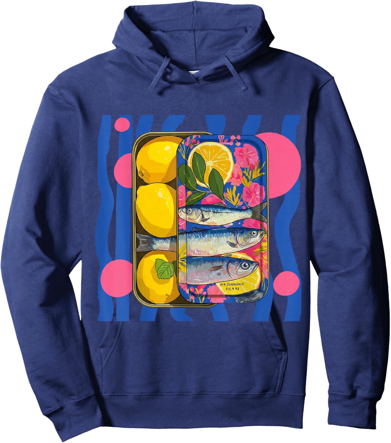 Sardine côtière colorée en étain Poisson Art avec Fleurs de Citron Hoodie - Hoodie | Navy