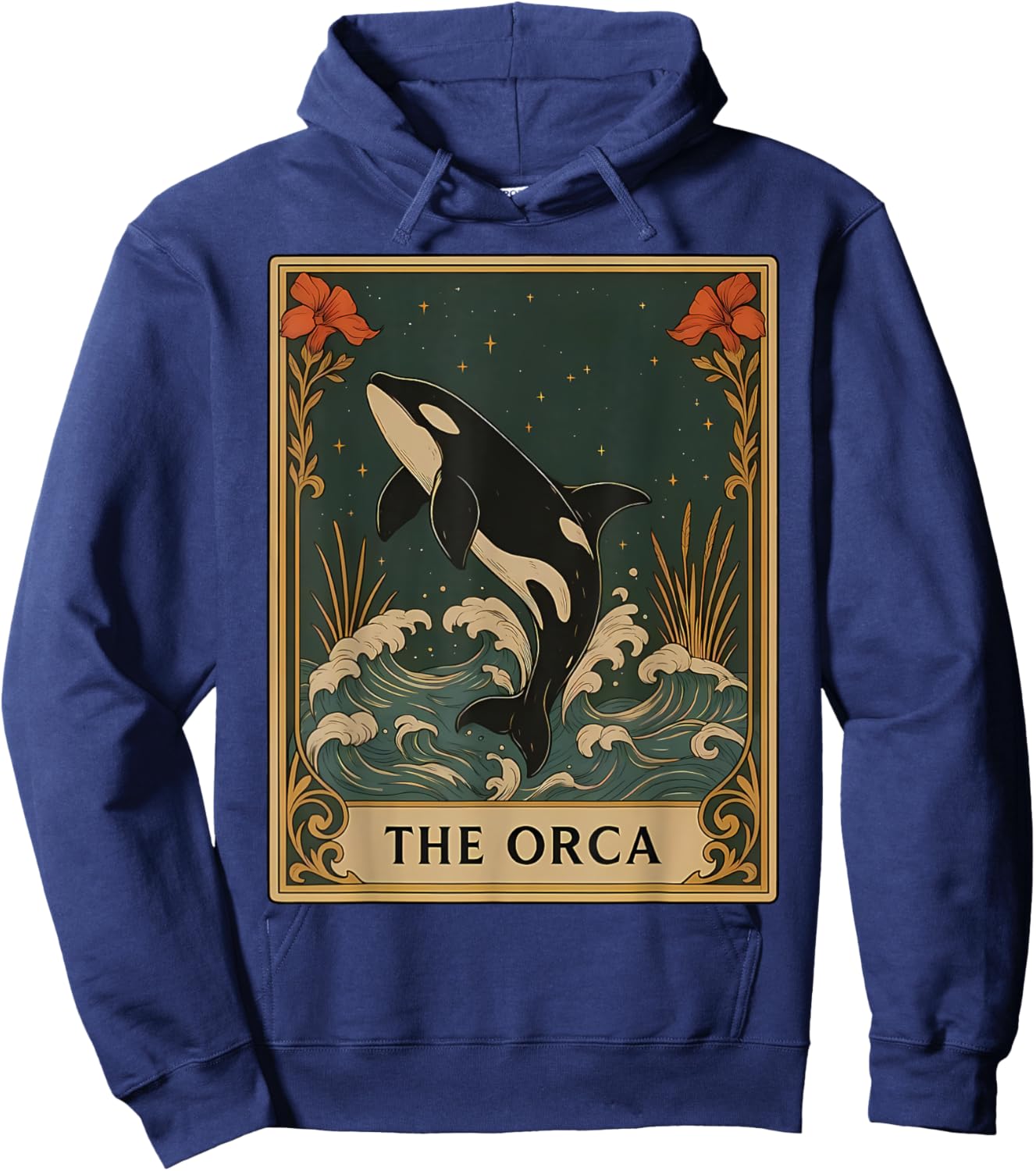Orca Tarot Card Vintage Floral Killer Whale Ocean Animal Hoodie - Hoodie | Navy