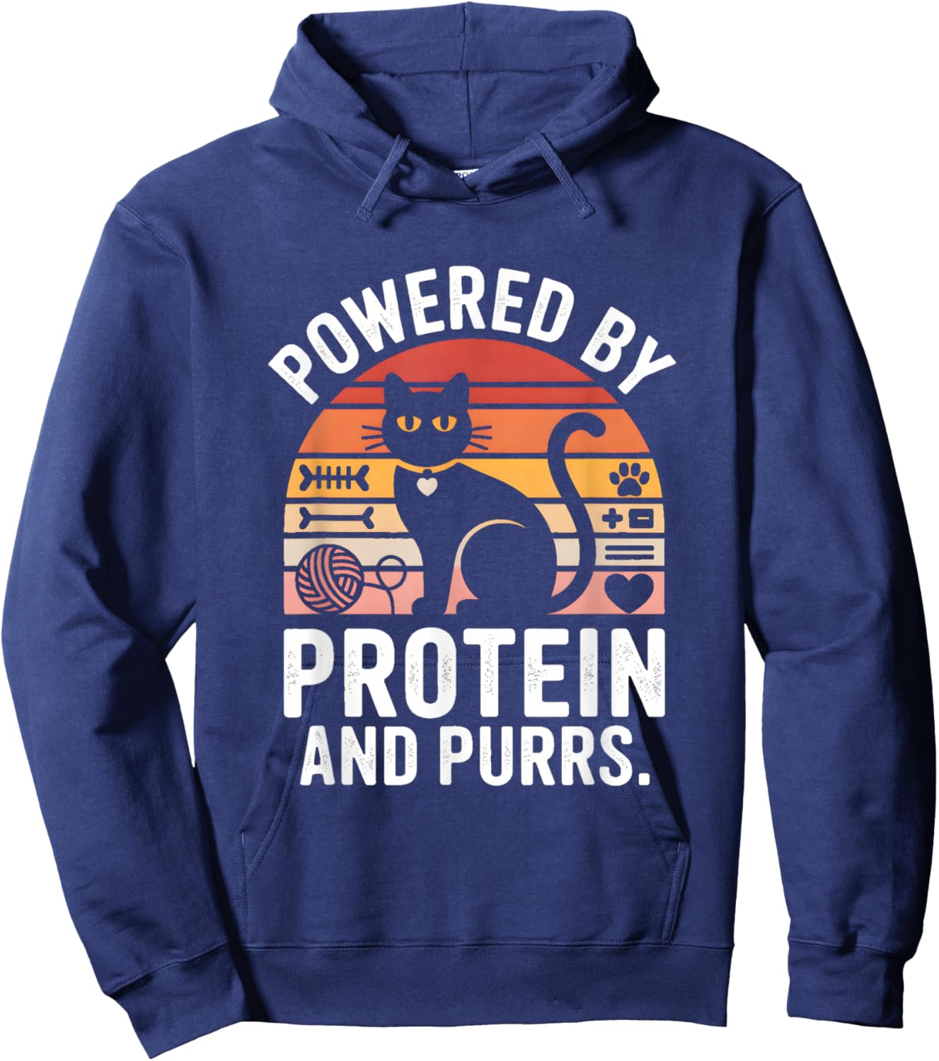 Powered by Protein and Purrs Funny Cat Fitness Hoodie - Hoodie | Navy