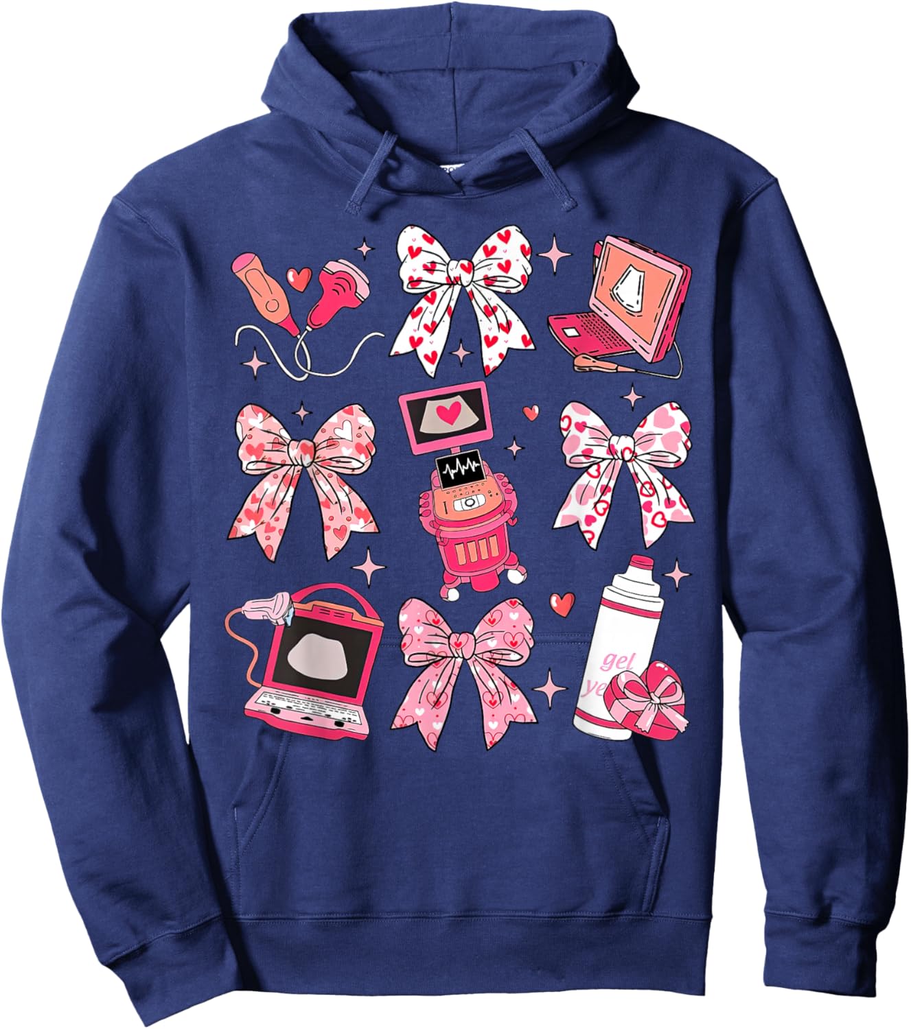 Coquette Bow Sonographer Valentine Ultrasound Tech OB Tech Hoodie - Hoodie | Navy