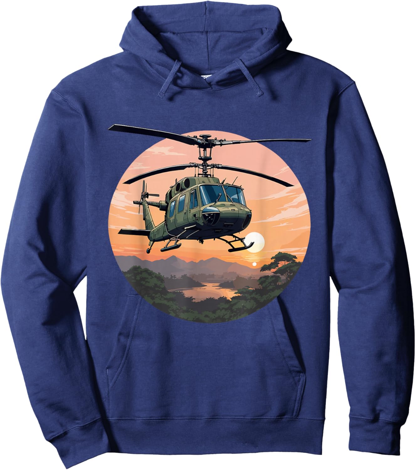 Helicopter Huey UH-1 Vintage Sunset Vietnam Chopper Hoodie - Hoodie | Navy