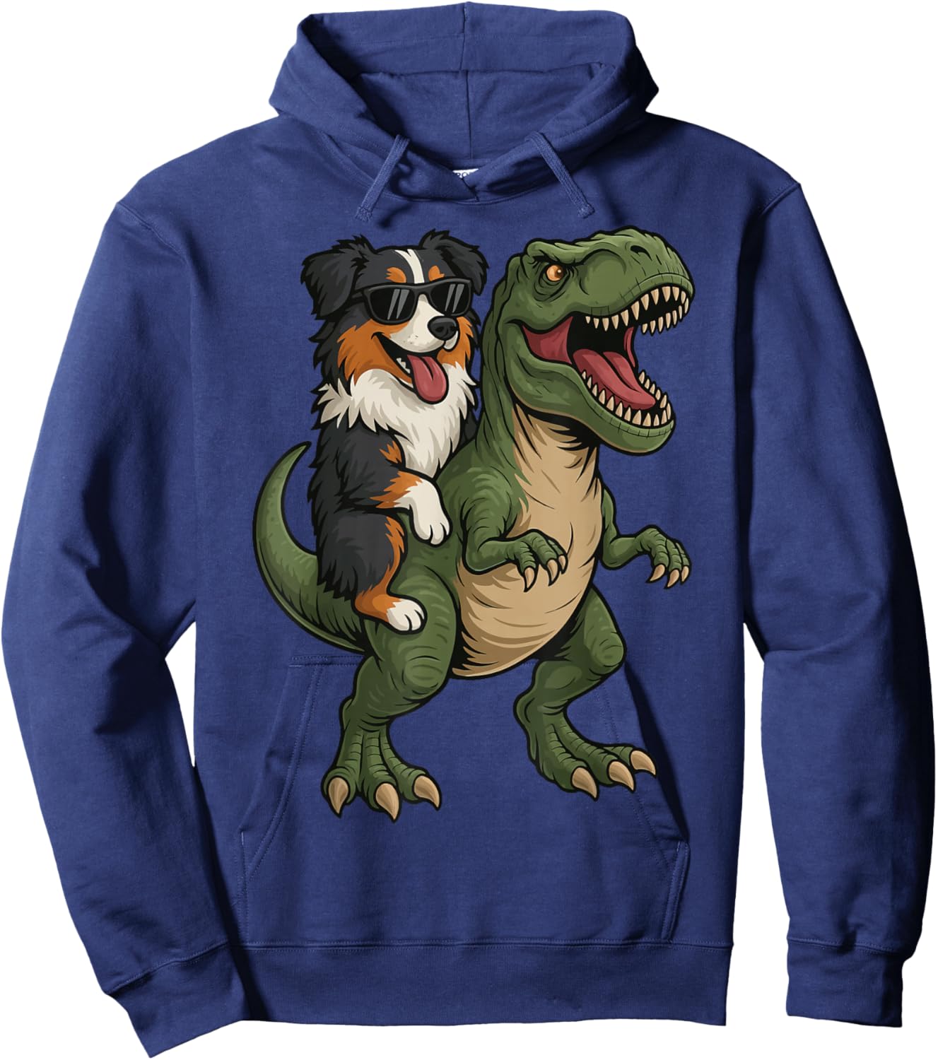 Australian Shepherd Riding T-Rex Hoodie - Hoodie | Navy