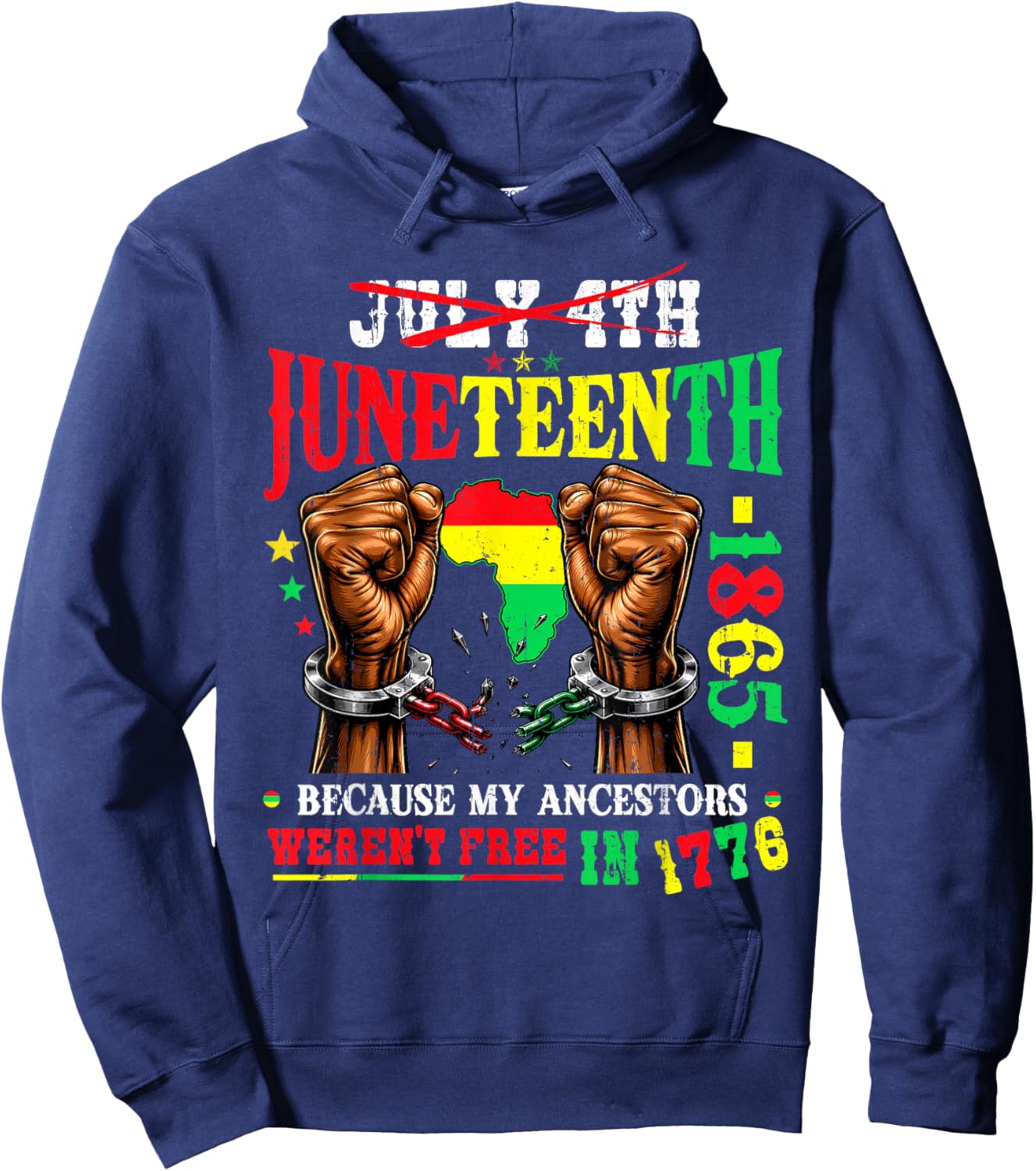 Juneteenth 1865 Afro African American 4th of July Men Women Hoodie - Hoodie | Navy