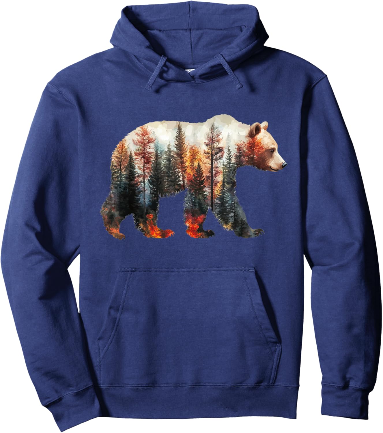 Bear Forest Mountains Trees Nature Sunset Outdoor Graphic Hoodie - Hoodie | Navy