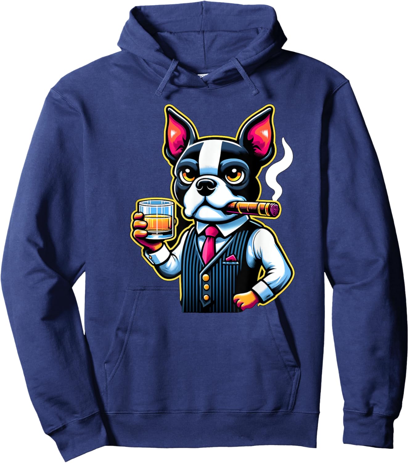 Boston Terrier dog Cigar And Whiskey Men Women Hoodie - Hoodie | Navy