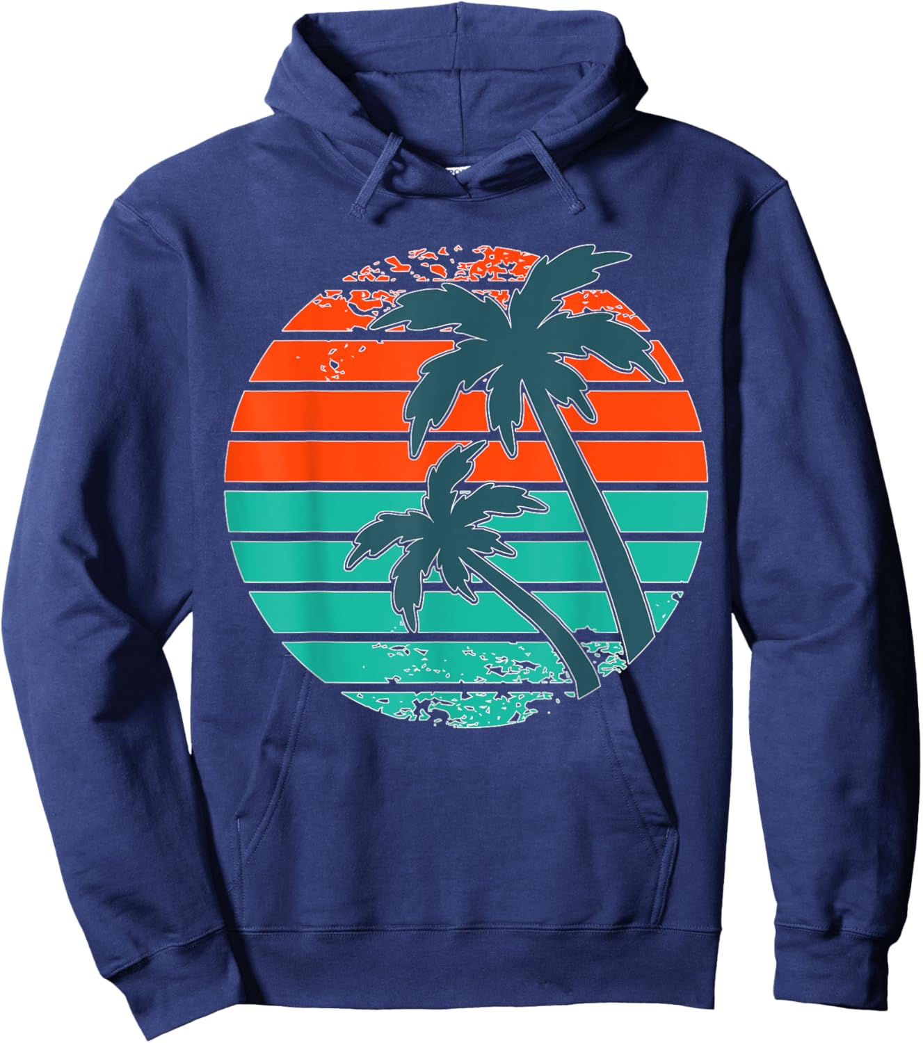 Tropical retro palm tree sunset in orange, aqua and teal Hoodie - Hoodie | Navy