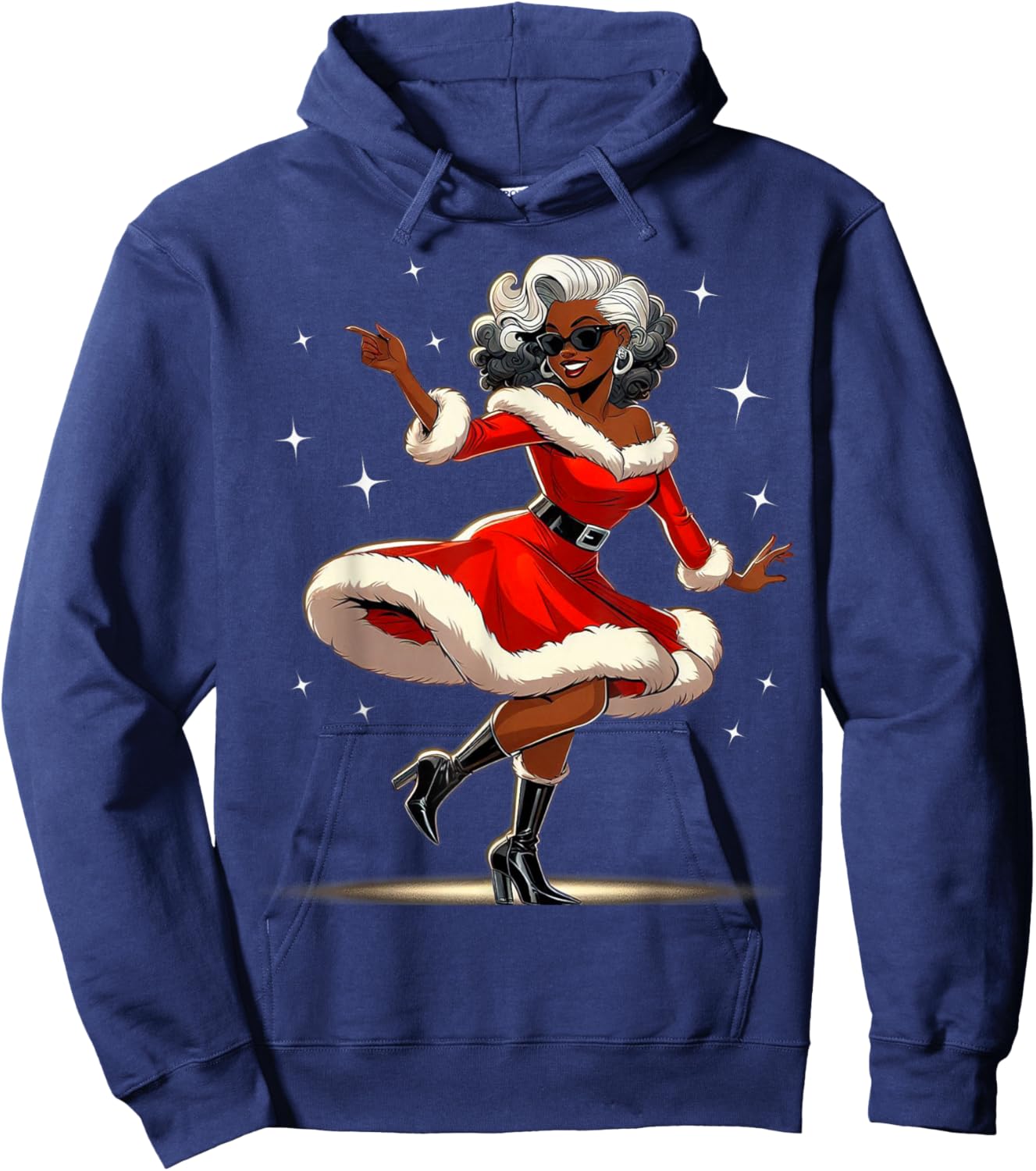 African Santa Wife Dancing African American Christmas Hoodie - Hoodie | Navy