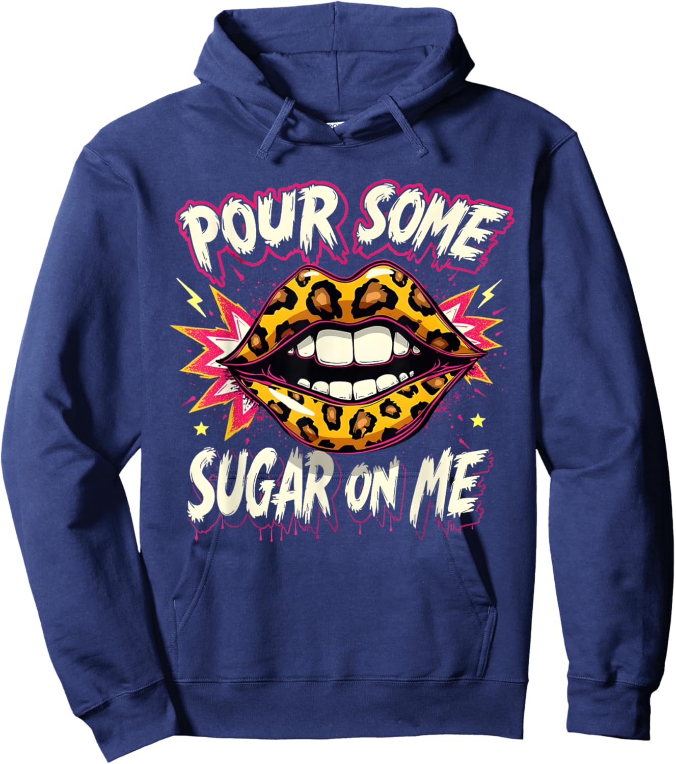 Happy Valentine's Day Retro Leopard Lips Pour Some Sugar Art Hoodie - Hoodie | Navy