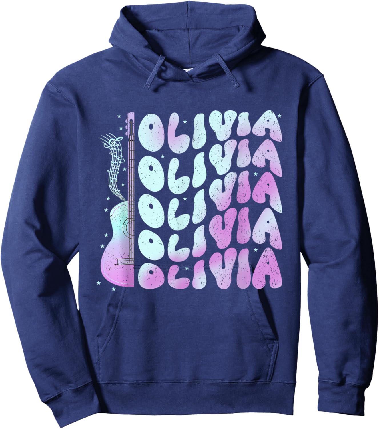 Girl Retro Olivia First Name Personalized Groovy 80's Hoodie - Hoodie | Navy