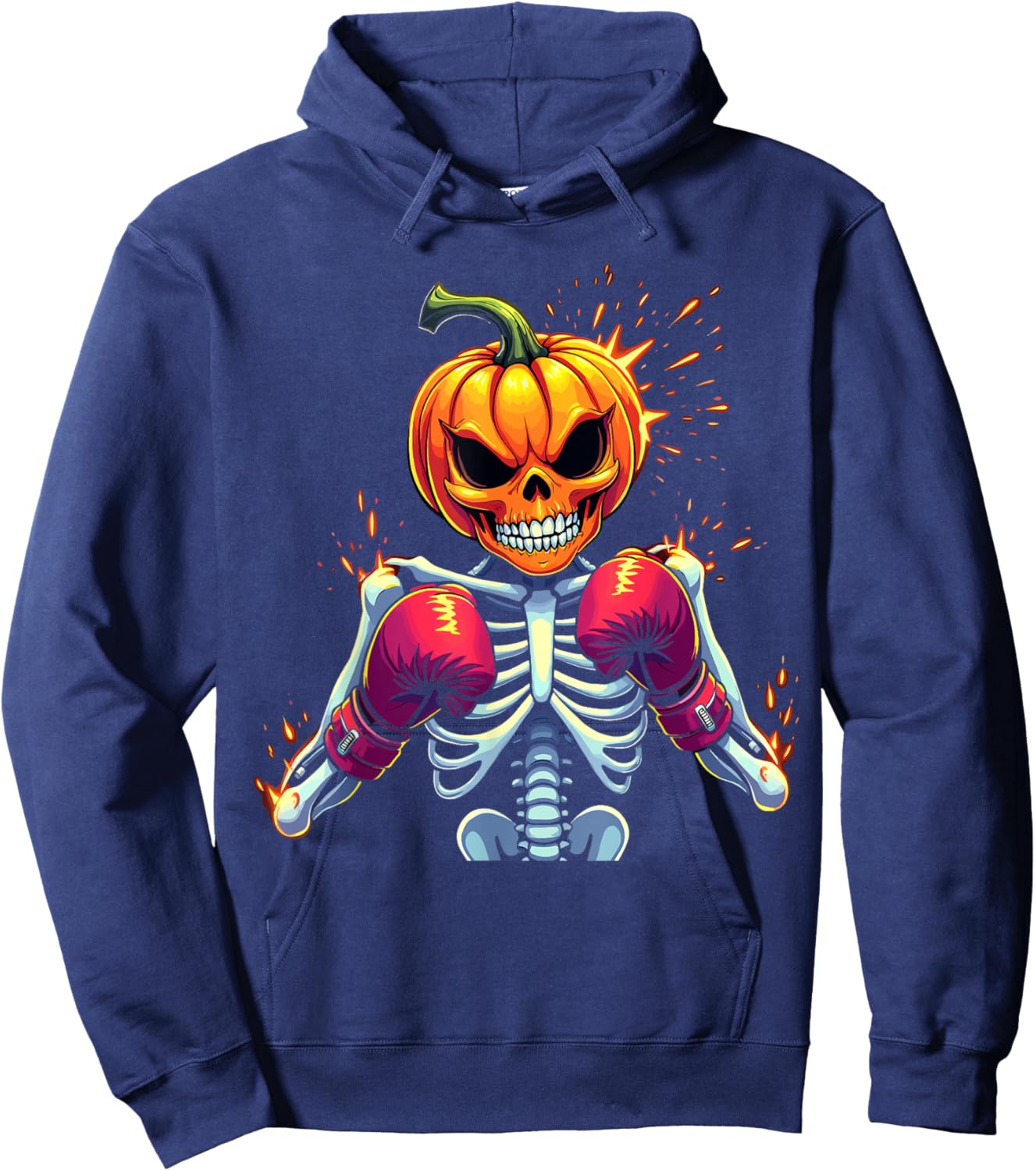 Pumpkin Head Skeleton Boxing Halloween Spooky Fighter Hoodie - Hoodie | Navy