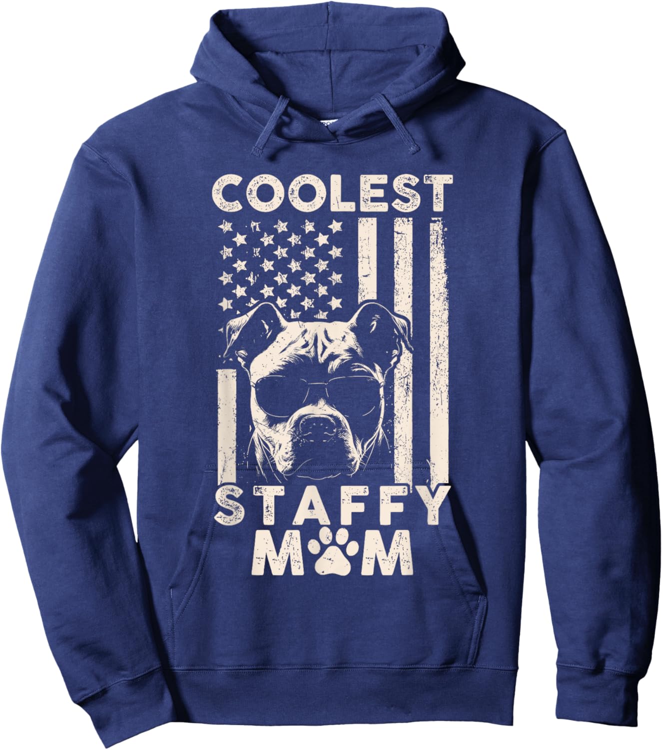 Vintage Coolest Staffy Mom USA American Flag Funny Dog Mom Kids Men Hoodie - Hoodie | Navy