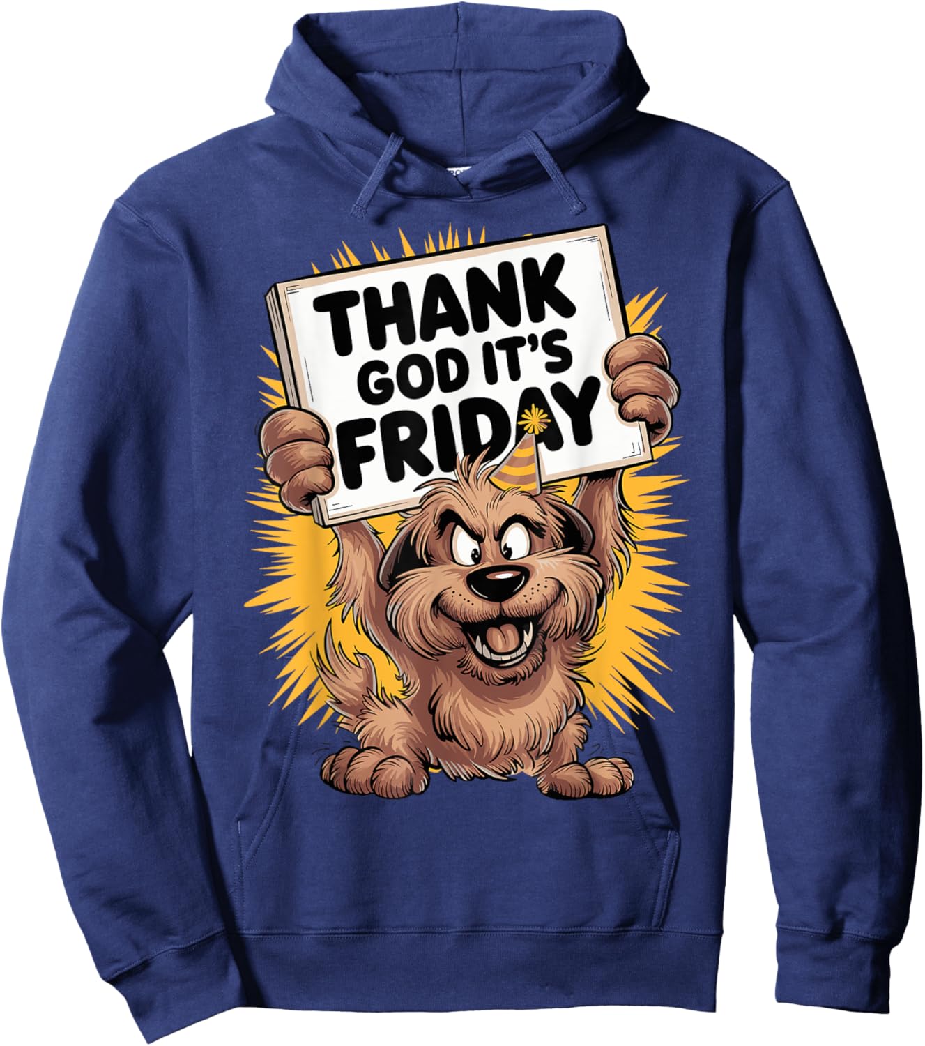 Thank God It's Friday Cheerful Dog Cartoon Design Hoodie - Hoodie | Navy