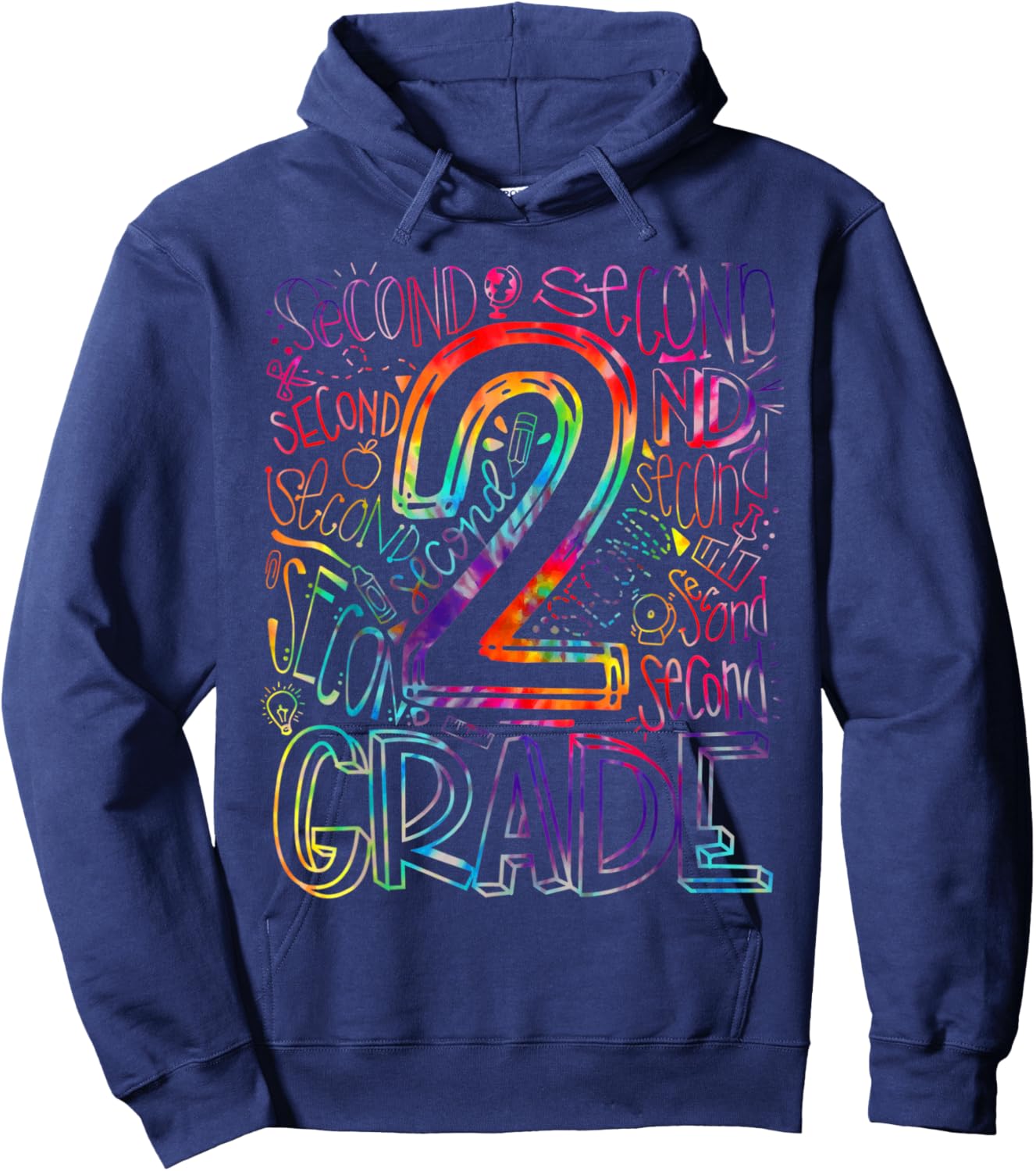 Tie Dye 2nd Grade Typography Team Second Grade Teacher Kids Hoodie - Hoodie | Navy