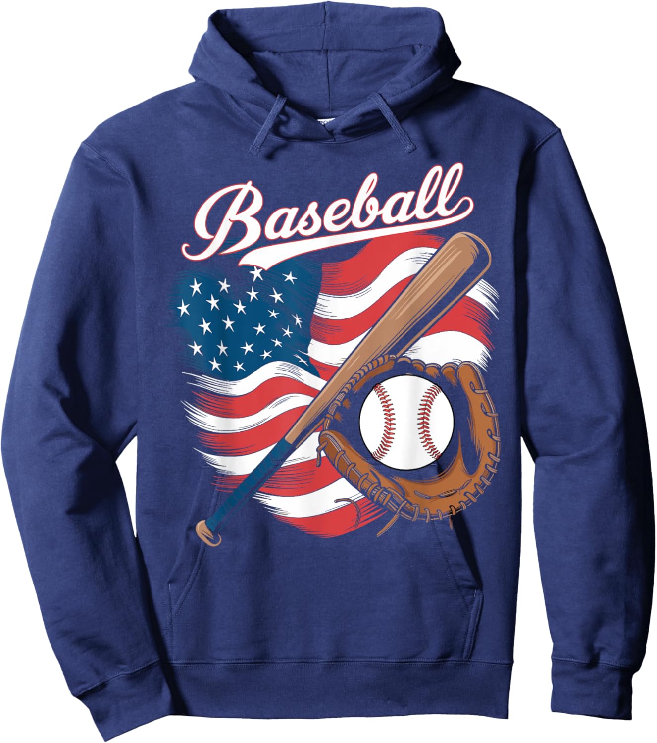 American Flag Baseball Player Bat Fan Catcher Pitcher USA Hoodie - Hoodie | Navy