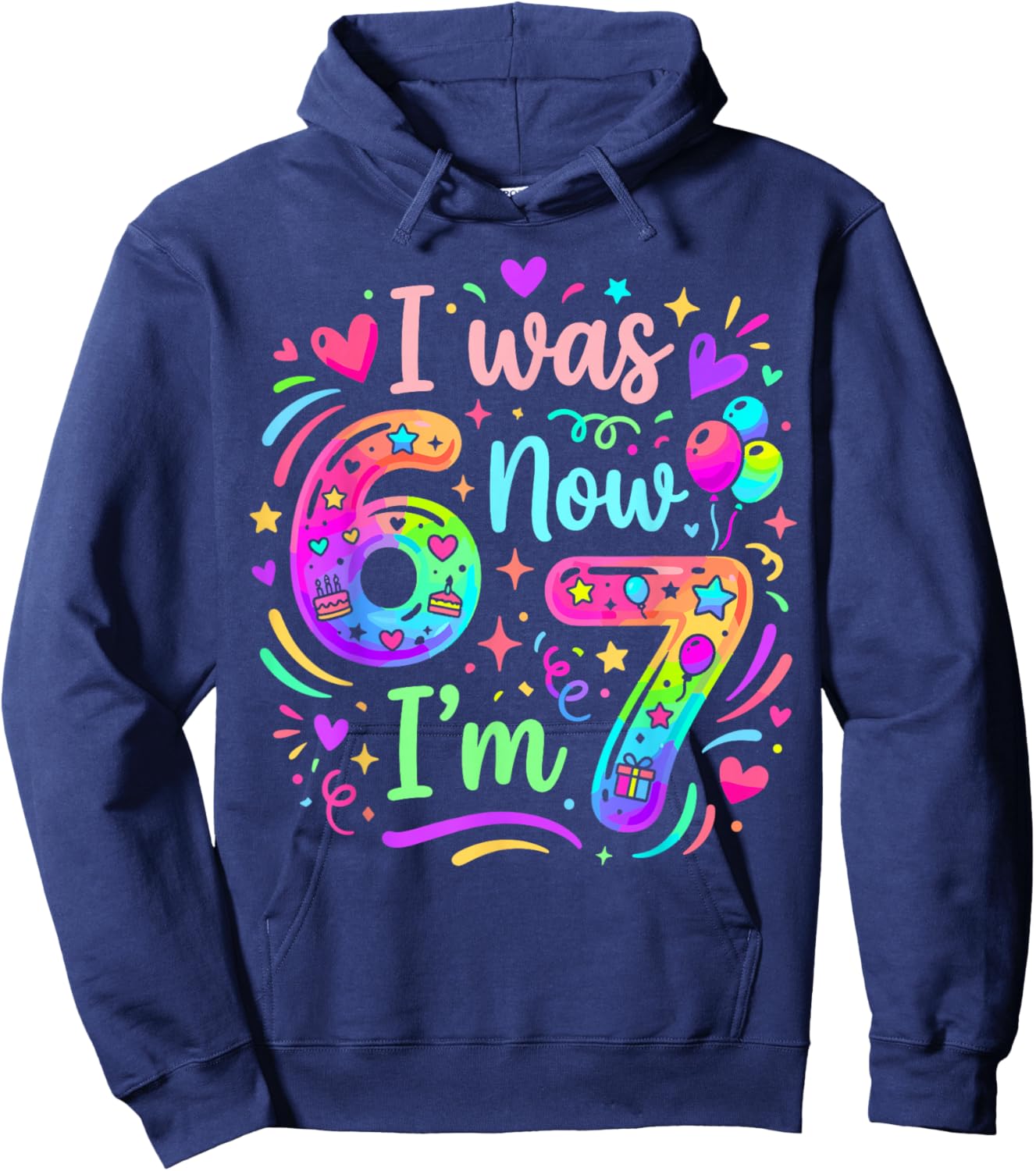 7th Birthday Girls Boys I was 6 Now I'm 7 Turning 7 Birthday Hoodie - Hoodie | Navy