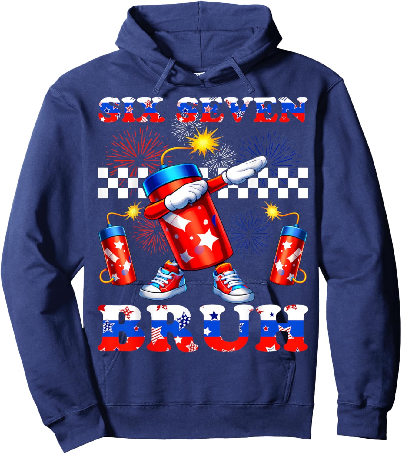 4th of July Six Seven Bruh Firecracker Dabbing 67 Meme Kids Hoodie - Hoodie | Navy
