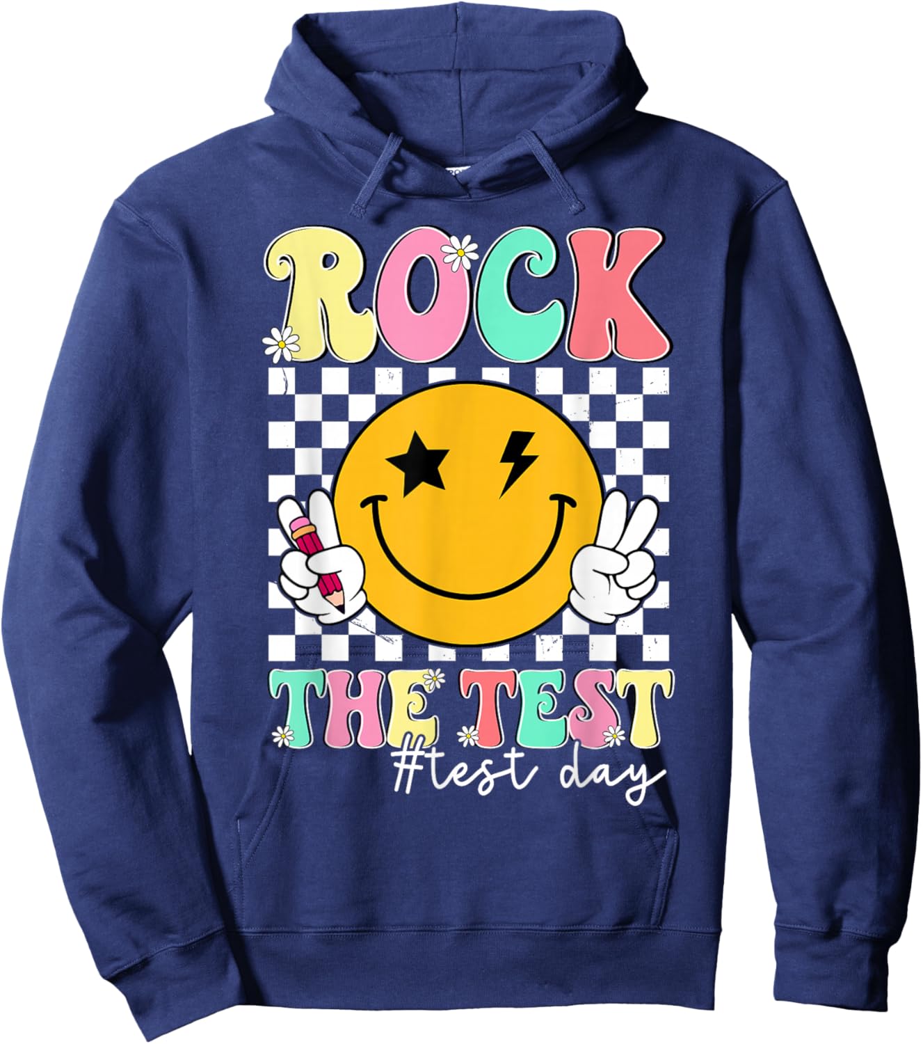 Rock The Test Testing Day Smile Face Teacher Motivational Hoodie - Hoodie | Navy
