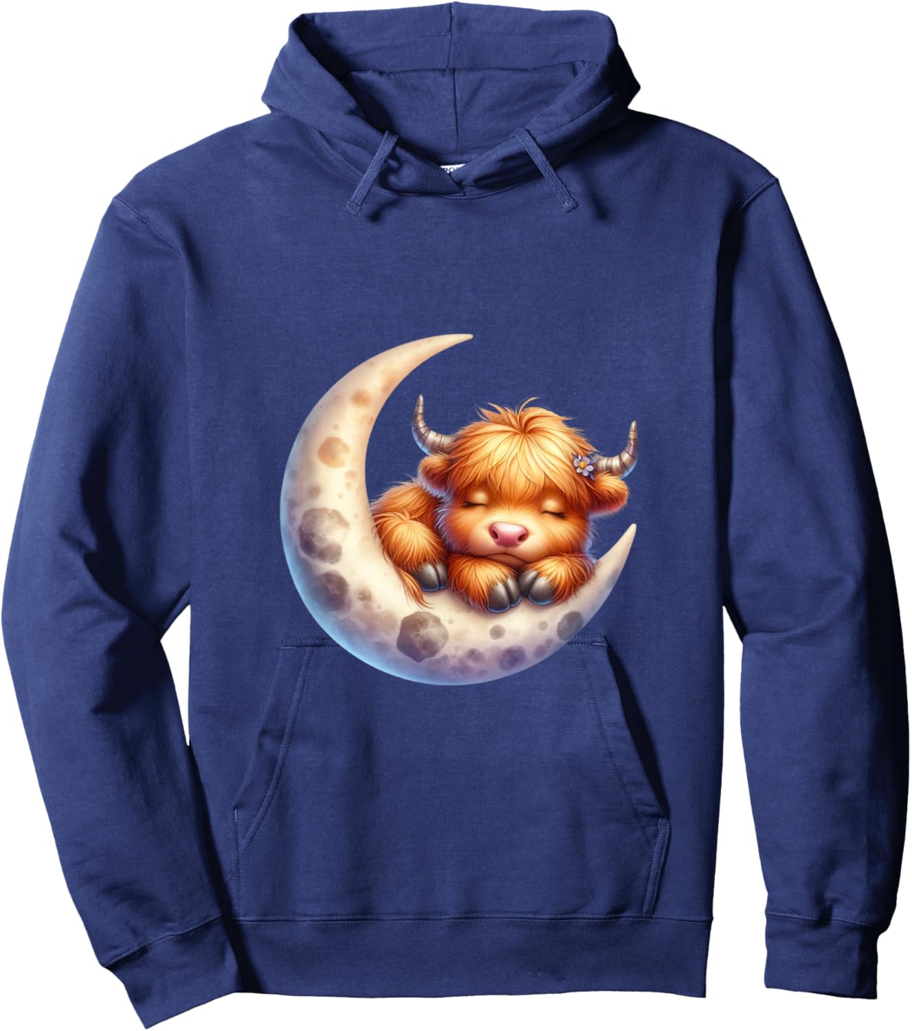 Cute Baby Highland Cow Sleeping on the Moon Heifer Farm Hoodie - Hoodie | Navy