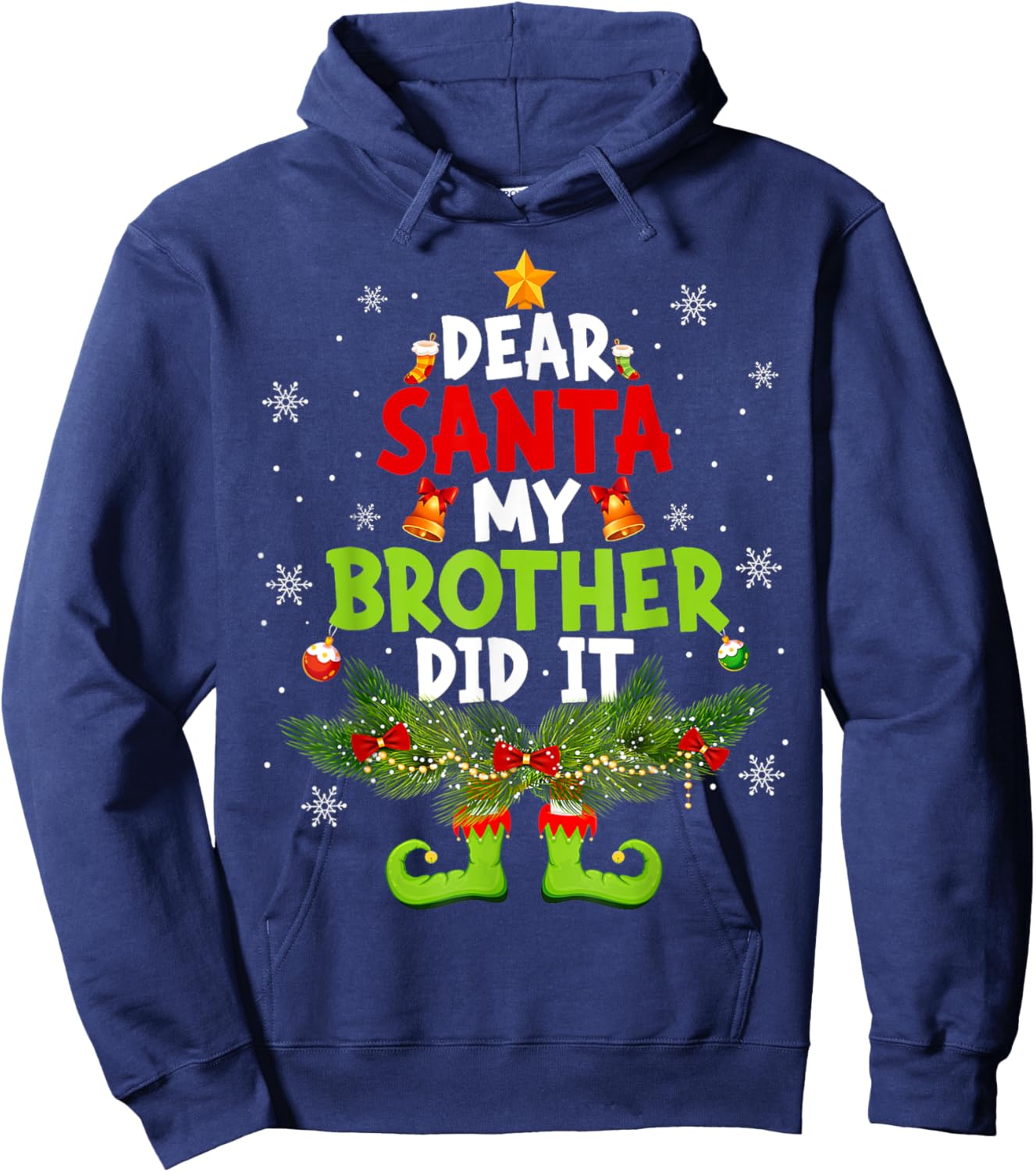 Dear Santa My Brother Did It ELF Matching Christmas Kids Hoodie - Hoodie | Navy