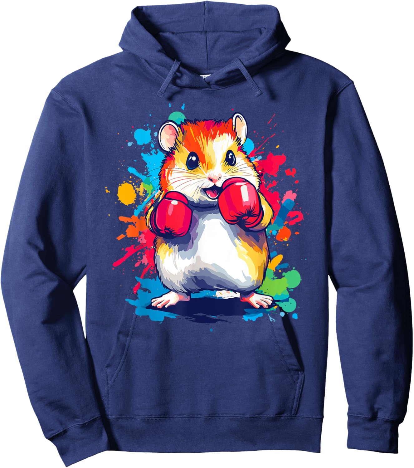 Hamster Wearing Boxing Gloves Colorful Art Hoodie - Hoodie | Navy