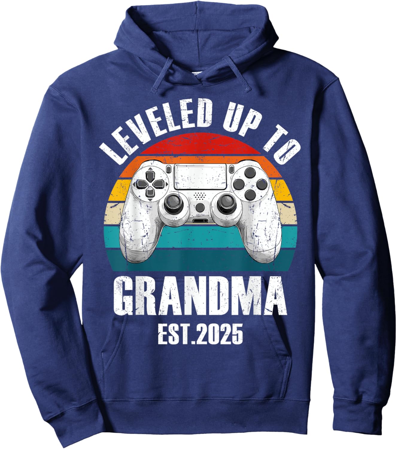 Leveled Up To Grandma 2025 Funny Grandmother Gamer Vintage Hoodie - Hoodie | Navy