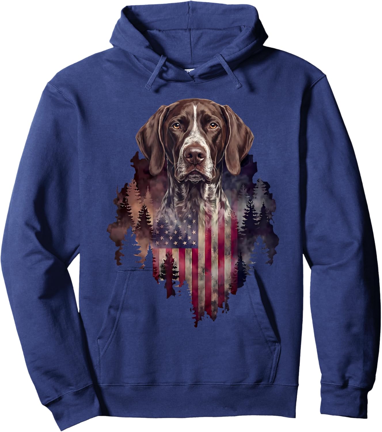 German Shorthaired Pointer American Flag GSP 4th of July Hoodie - Hoodie | Navy