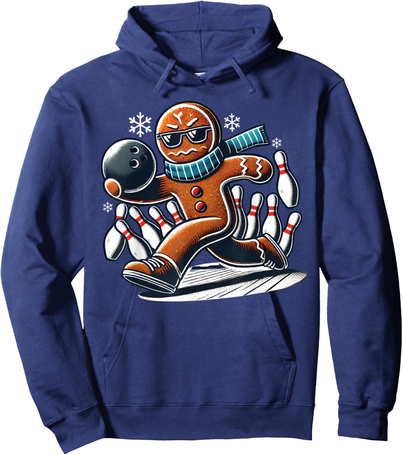 Gingerbread Playing Bowling ball and pins Christmas bowling Hoodie - Hoodie | Navy