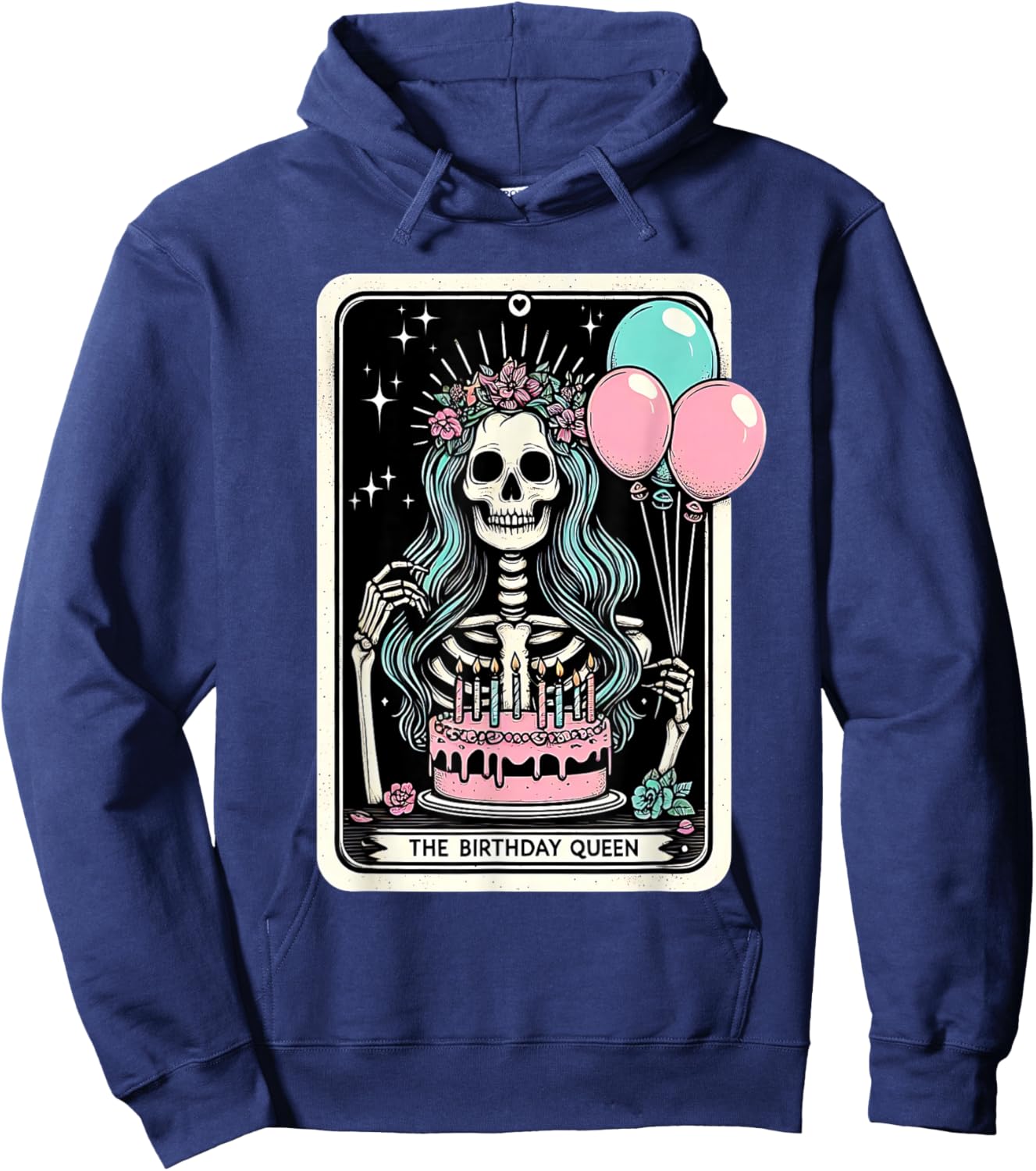Birthday Queen Tarot Card Cute Gothic Skeleton Women Girls Hoodie - Hoodie | Navy