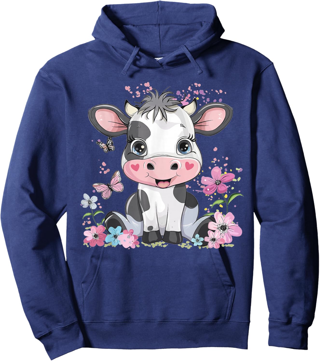 Cute Cow with Flowers I Kids Cow Hoodie - Hoodie | Navy