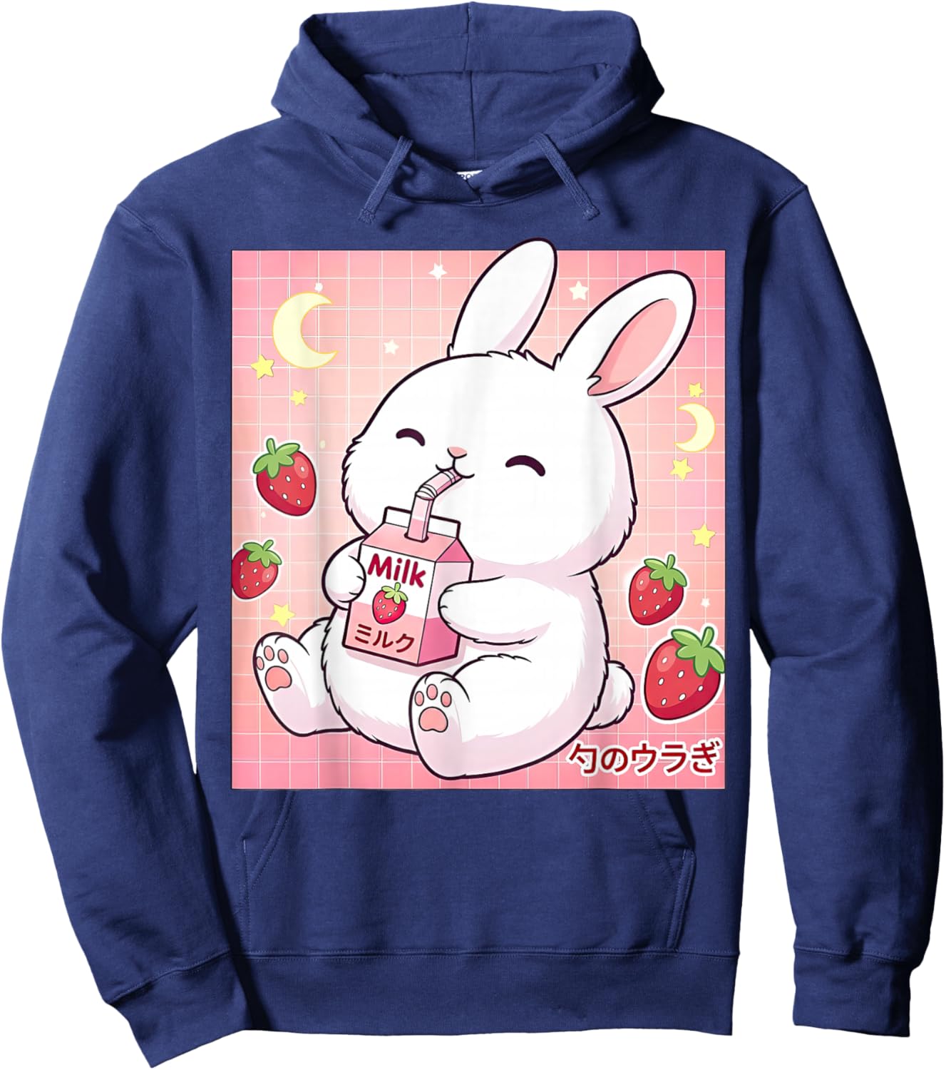 Cute Bunny Strawberry Milk Kawaii Japanese Art Hoodie - Hoodie | Navy