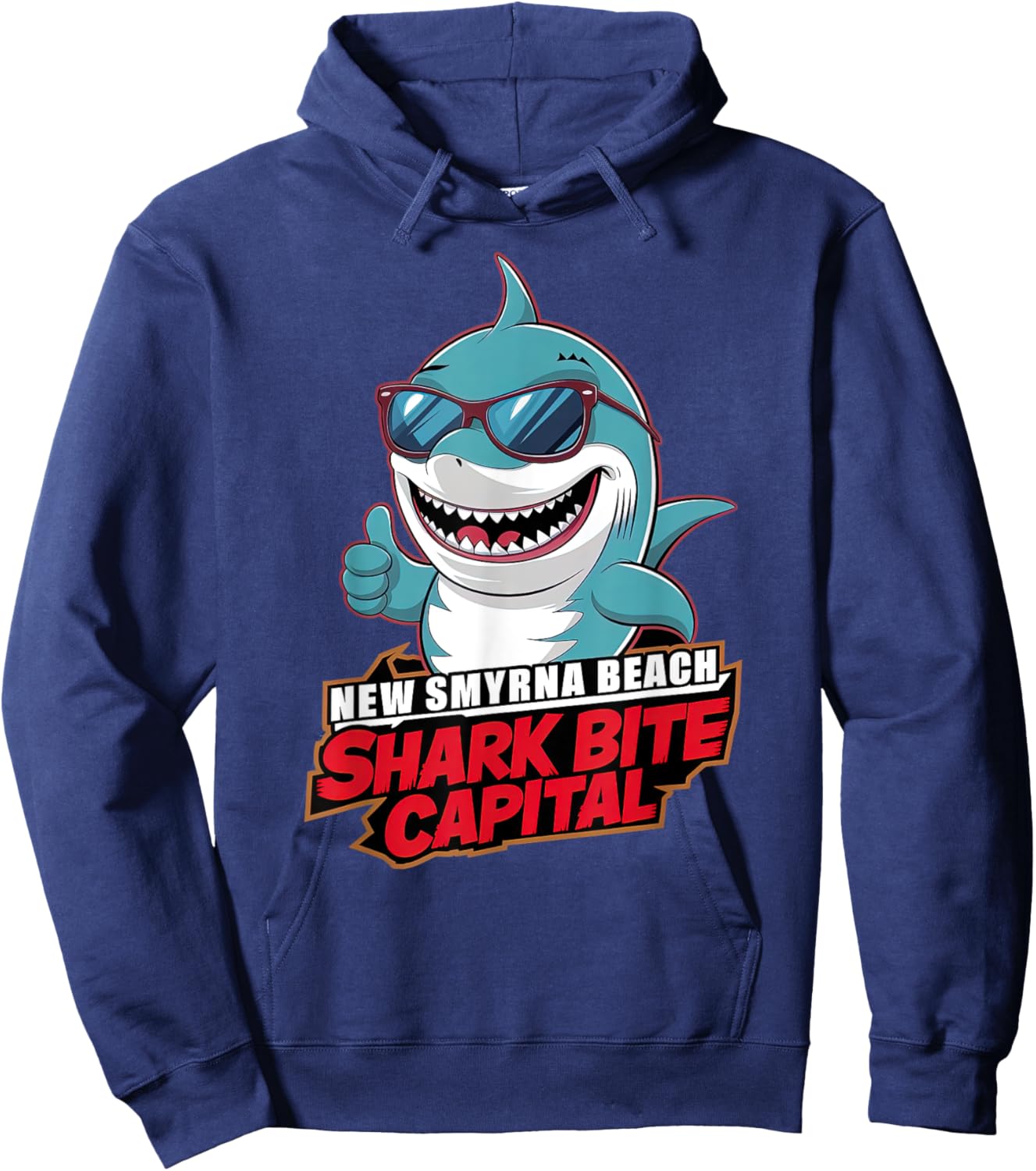 New Smyrna Beach: Shark Bite Capital Of The World Graphic Women Girls Kids Hoodie - Hoodie | Navy