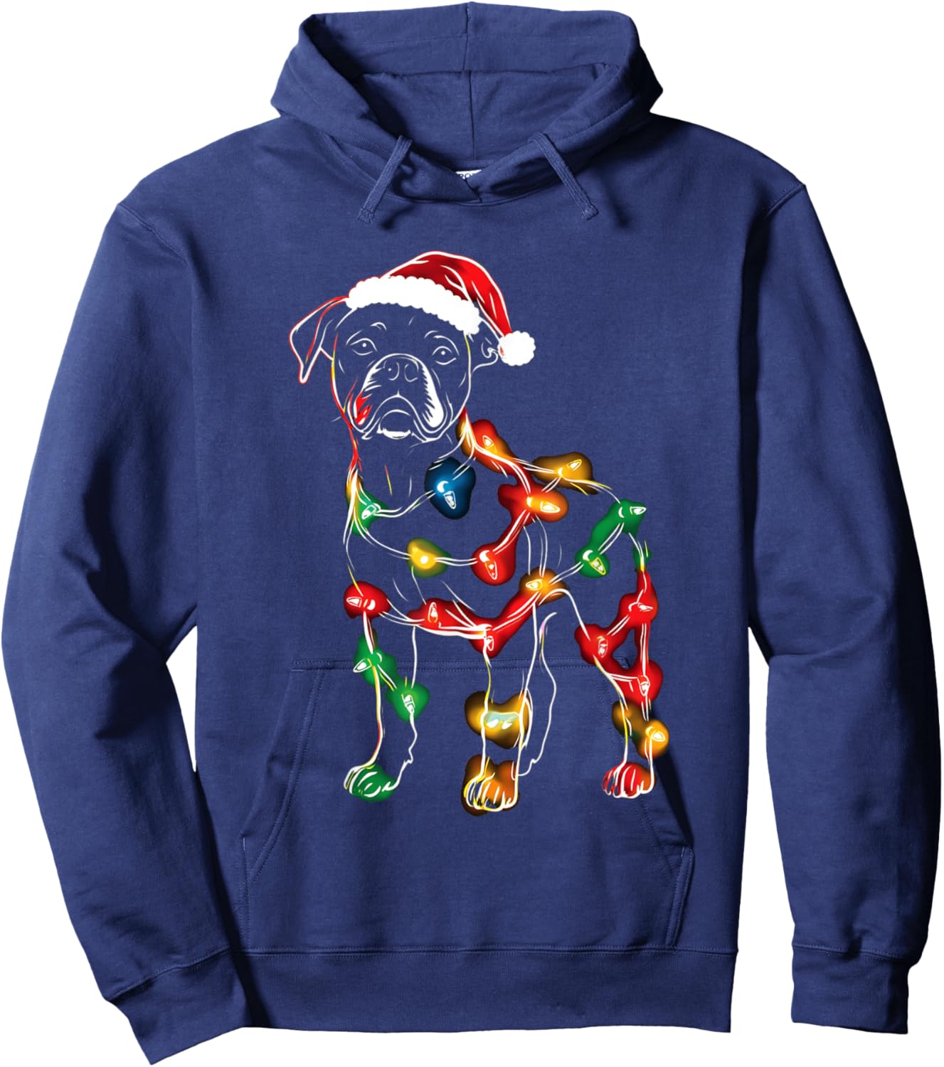 Funny Santa Boxer Retriever Christmas Lights Dog Lover Women Kids Hoodie - Hoodie | Navy