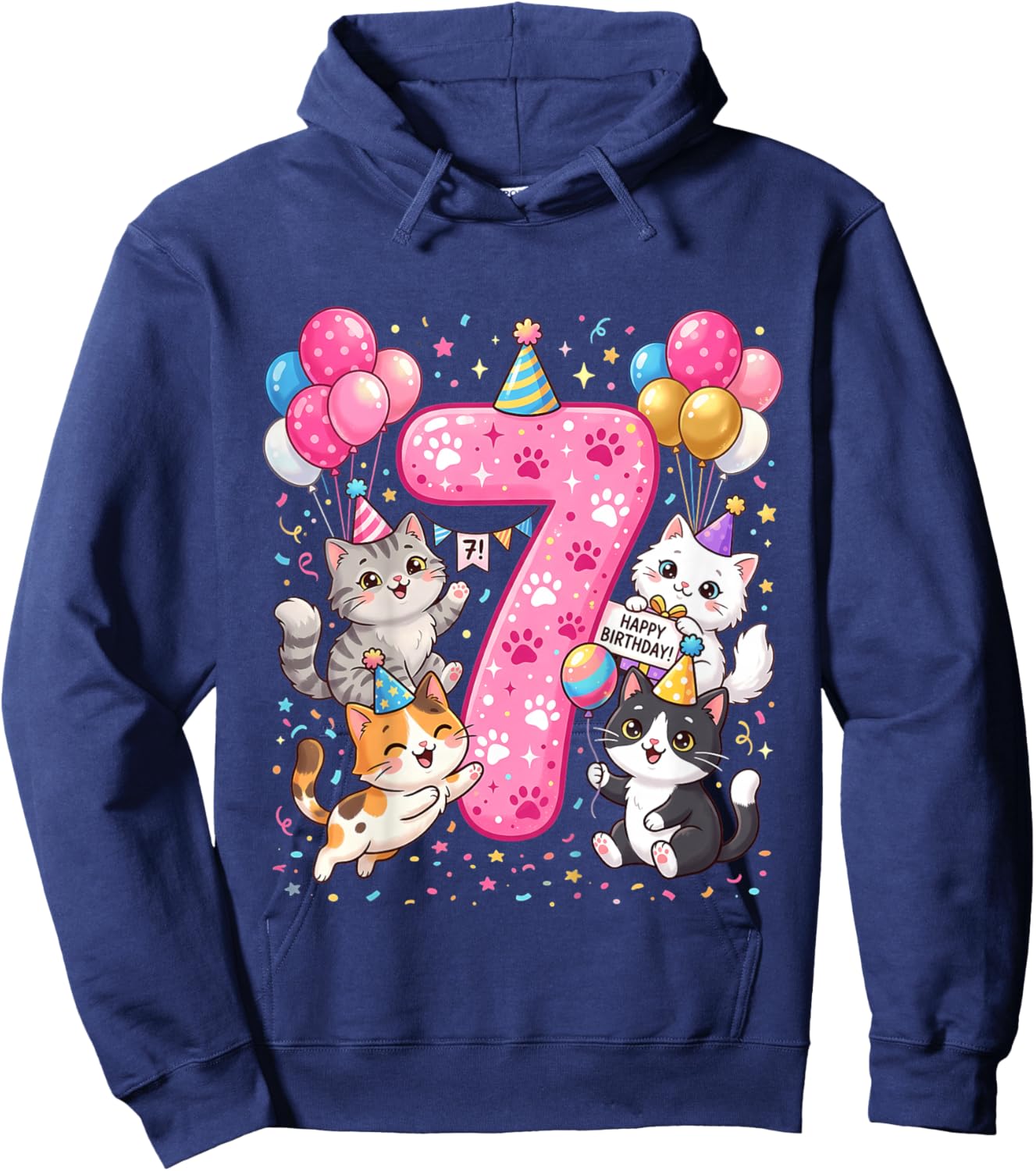 7 Jahre Katze, Geburtstag, 7. Geburtstag Hoodie - Hoodie | Navy