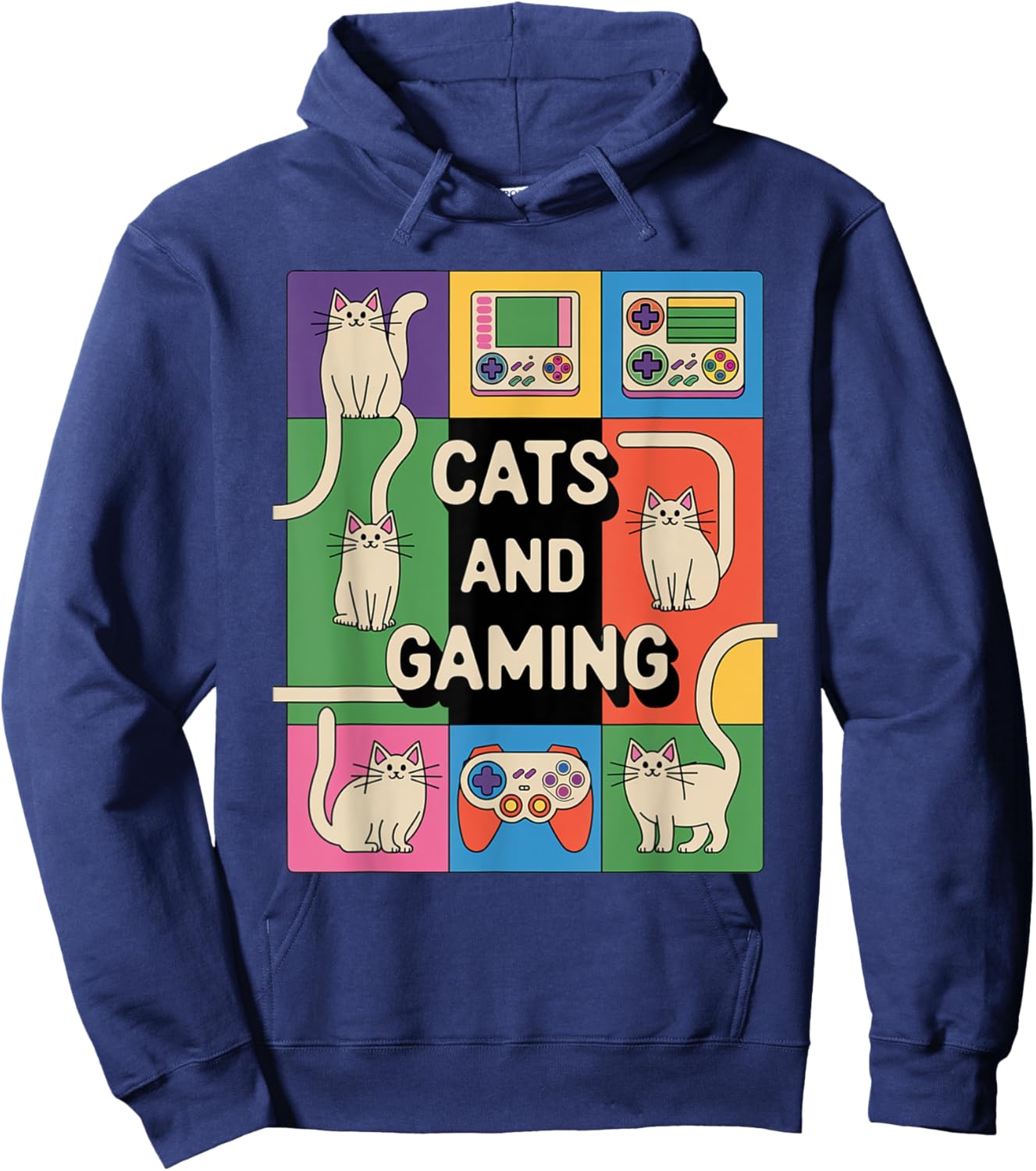 Retro Cats And Gaming Funny Cat Lover and Video Game Player Women Kids Hoodie - Hoodie | Navy