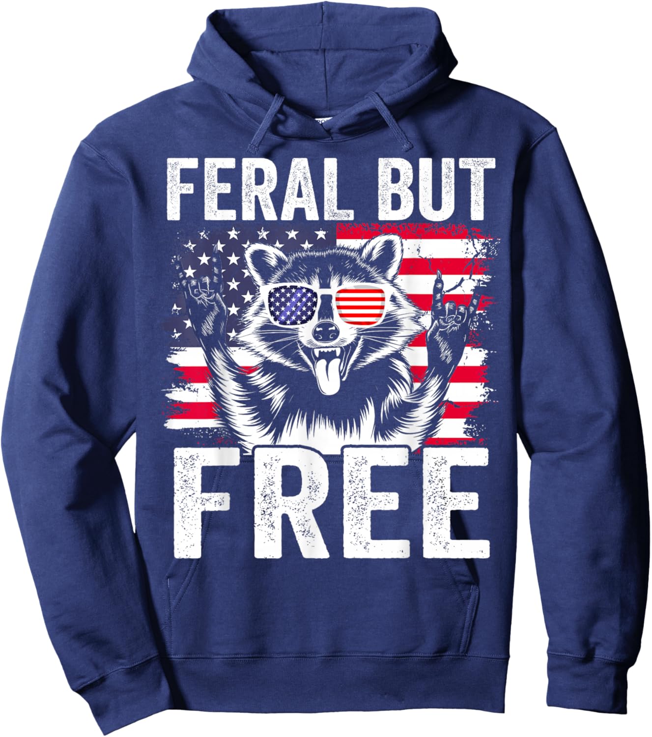 Funny Feral But Free Raccoon 4th of July Toddler Boys Kids Hoodie - Hoodie | Navy