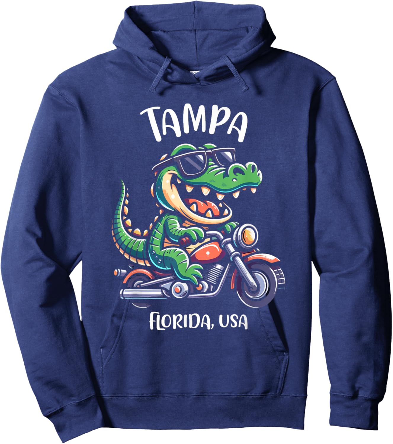 Tampa Florida USA Alligator Motorcycle Cartoon Design Hoodie - Hoodie | Navy