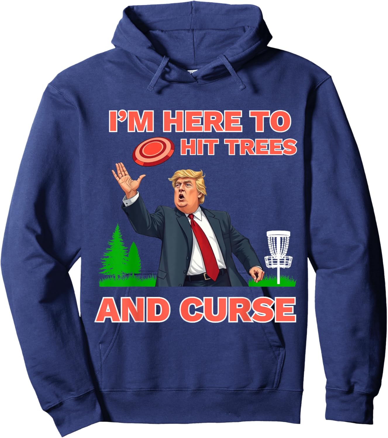 Disc Golf Shirt Funny Hit Trees and Curse Retro Disc Golf Hoodie - Hoodie | Navy